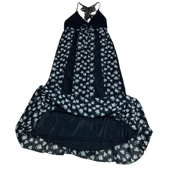 Lace Whimsigoth Maxi Dress Floral Black M Cottage Witchy Fairycore Goth Emo - Picture 8 of 14